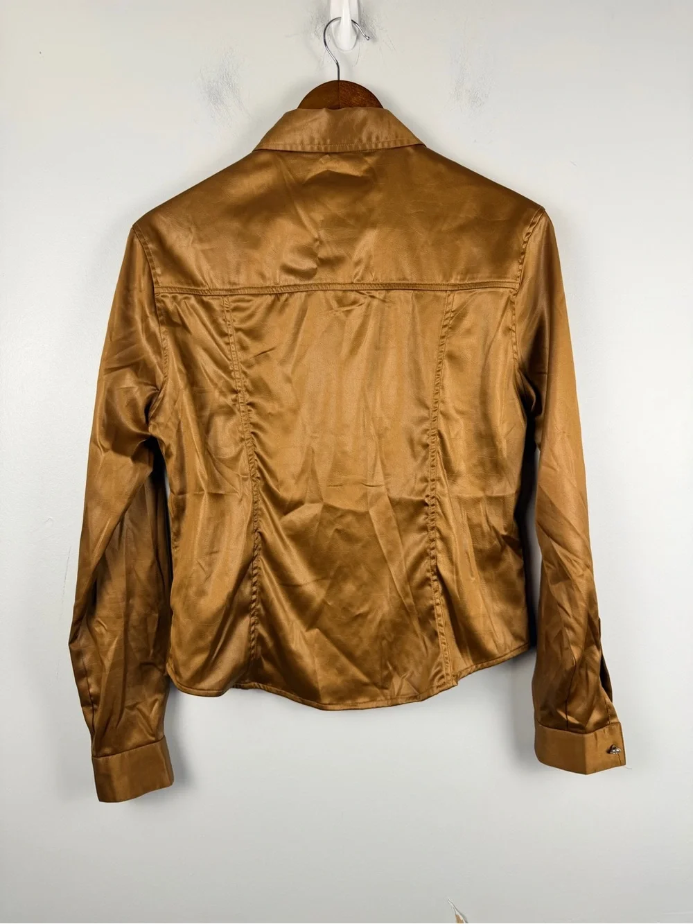 Y2k Jou Jou skins bronze button down asymmetrical pocket top western top size M